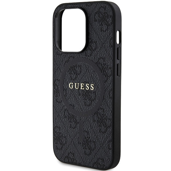 Guess 4G Collection Leather Metal Logo MagSafe Case for iPhone 14 Pro - Black