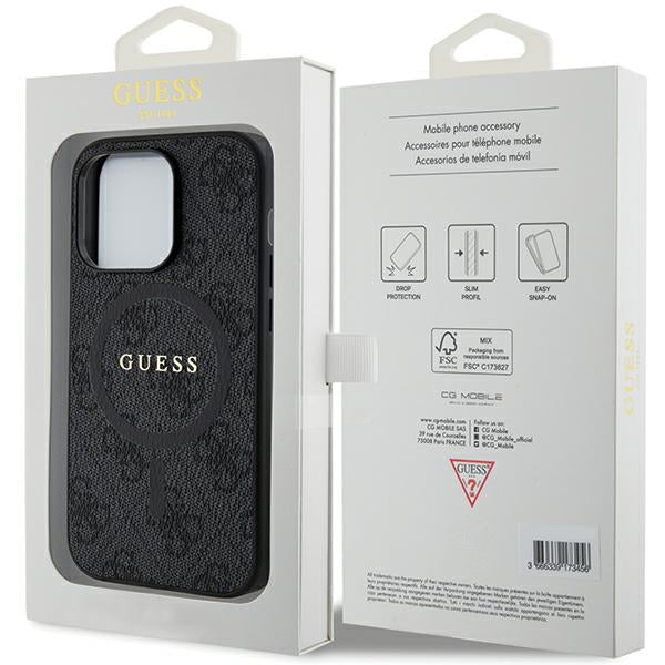 Guess 4G Collection Leather Metal Logo MagSafe Case for iPhone 14 Pro - Black