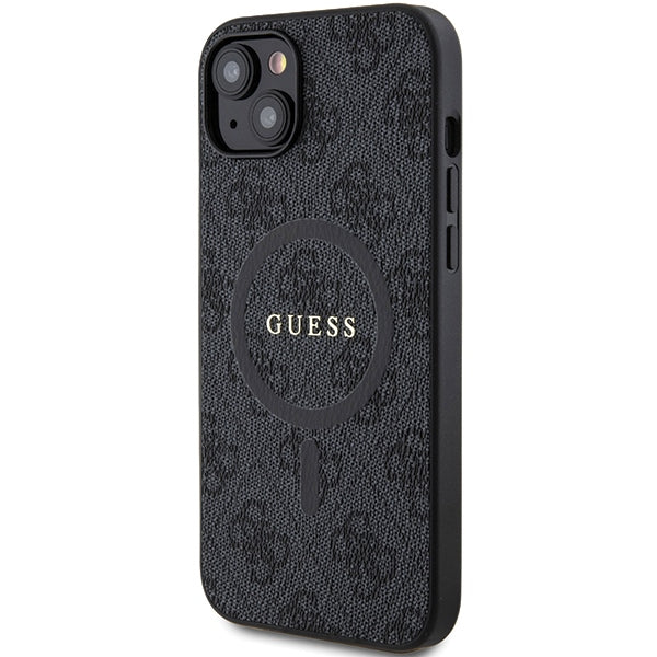 Guess 4G Collection Leather Metal Logo MagSafe Case for iPhone 14/15/13 - Black