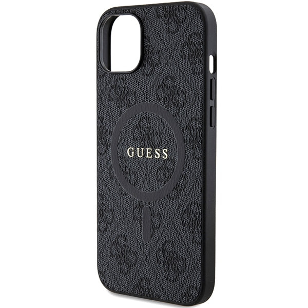 Guess 4G Collection Leather Metal Logo MagSafe Case for iPhone 14/15/13 - Black