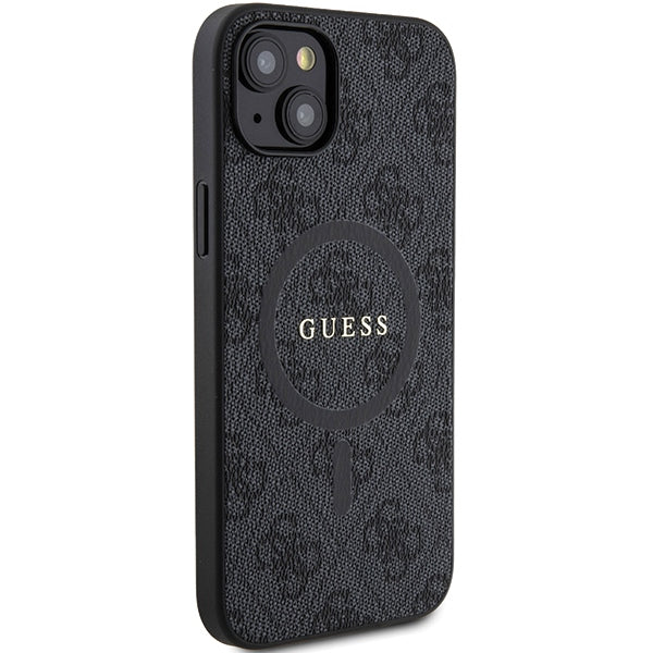 Guess 4G Collection Leather Metal Logo MagSafe Case for iPhone 14/15/13 - Black