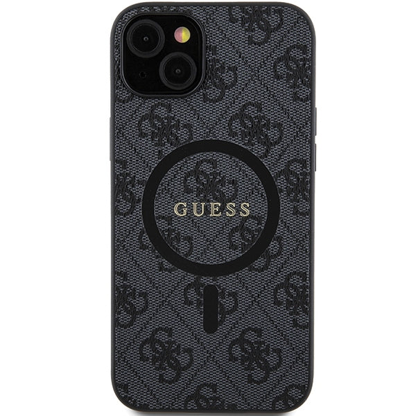 Guess 4G Collection Leather Metal Logo MagSafe Case for iPhone 14/15/13 - Black