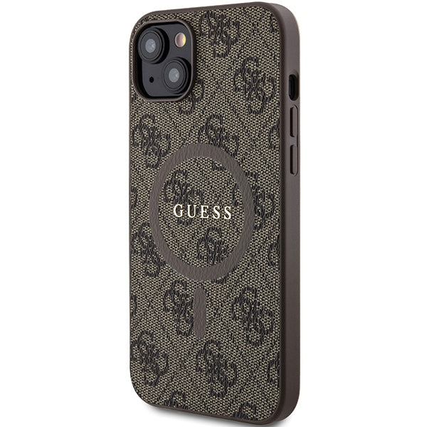 Guess 4G Collection Leather Metal Logo MagSafe Case for iPhone 14/15/13 - Brown