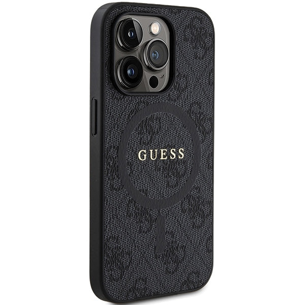 Guess 4G Collection Leather Metal Logo MagSafe Case for iPhone 14 Pro Max - Black