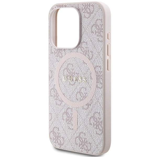 Guess 4G Collection Leather Metal Logo MagSafe Case for iPhone 14 Pro Max - Pink