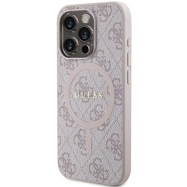 Guess 4G Collection Leather Metal Logo MagSafe Case for iPhone 14 Pro Max - Pink