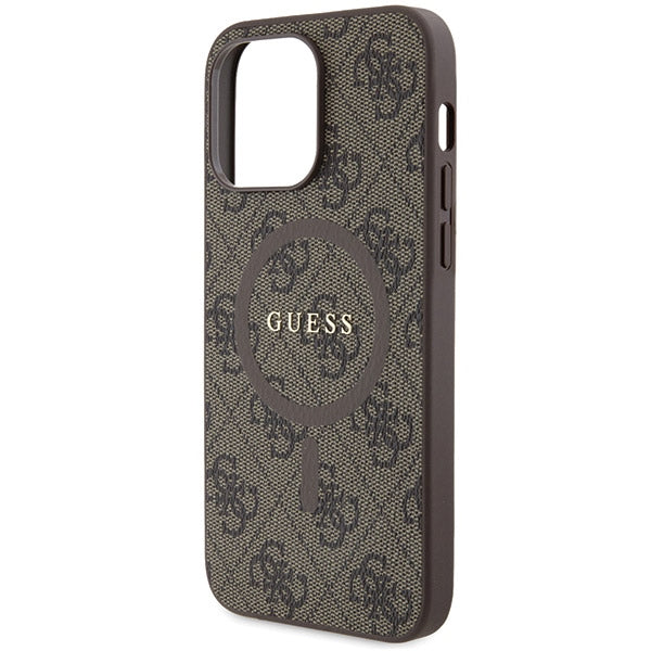 Guess GUHMP15LG4GFRW iPhone 15 Pro 6.1" brown/brown hardcase 4G Collection Leather Metal Logo MagSafe