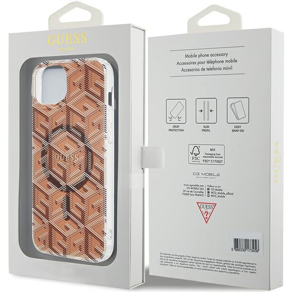 Guess IML GCube MagSafe case for iPhone 15 Plus / 14 Plus - brown