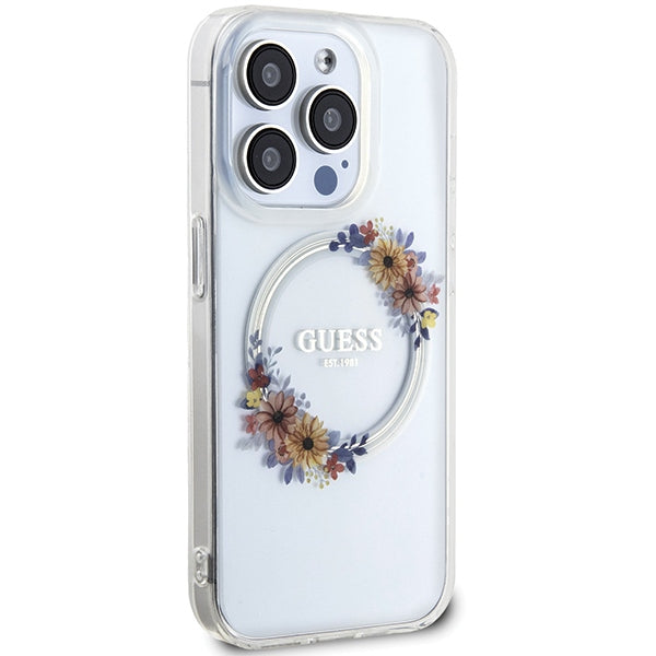 Guess IML Flowers Wreatch MagSafe iPhone 15 Pro Max Case - Clear