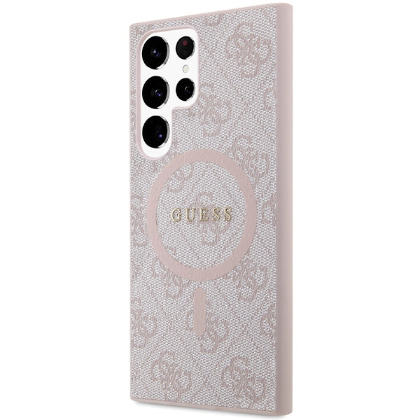 Guess 4G Collection Leather Metal Logo MagSafe Case for Samsung Galaxy S24 Ultra - Pink
