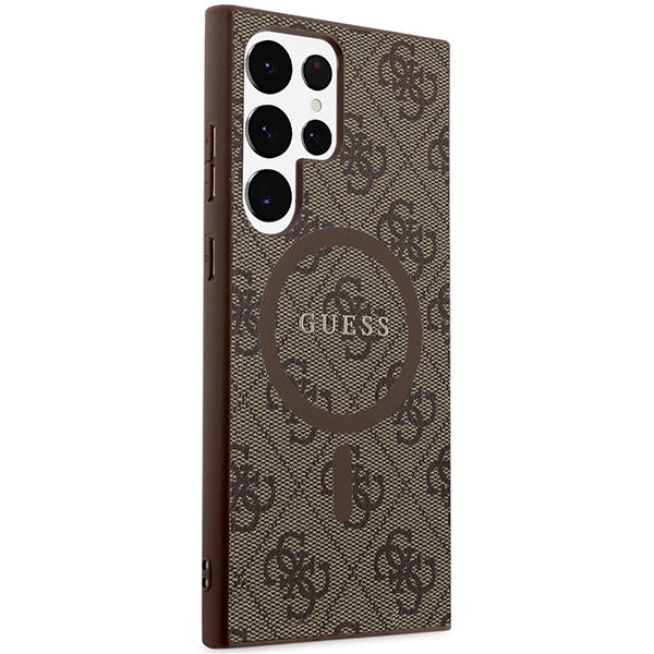 Guess 4G Collection Leather Metal Logo MagSafe Case for Samsung Galaxy S24 Ultra - Brown