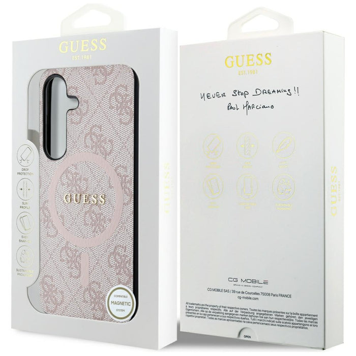 Guess 4G Collection Leather Metal Logo MagSafe Case for Samsung Galaxy S24 - Pink