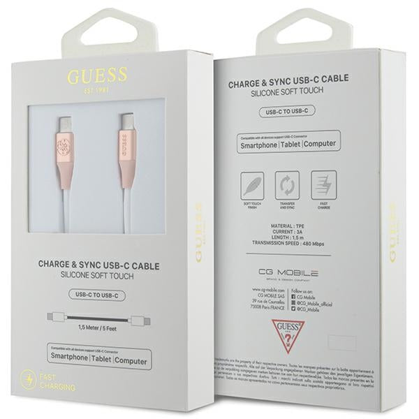 Guess Ebossed Logo USB-C / USB-C Cable 1.5m Fast Charging - Pink