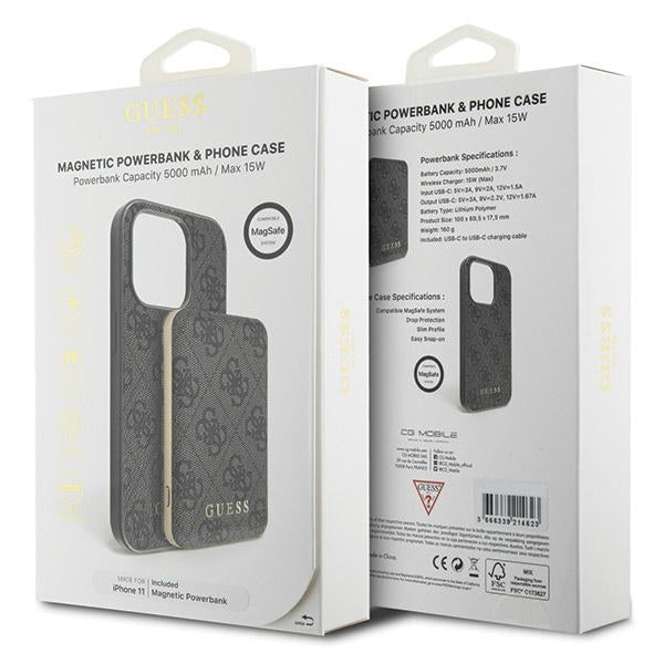 Guess 4G Metal Logo case set for iPhone 11 + 5000mAh MagSafe power bank - black