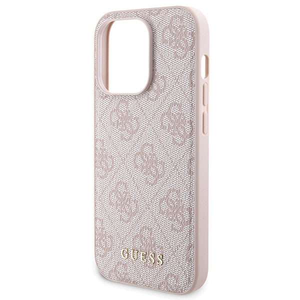 Guess 4G Metal Logo case set for iPhone 15 Pro + 5000mAh MagSafe power bank - pink