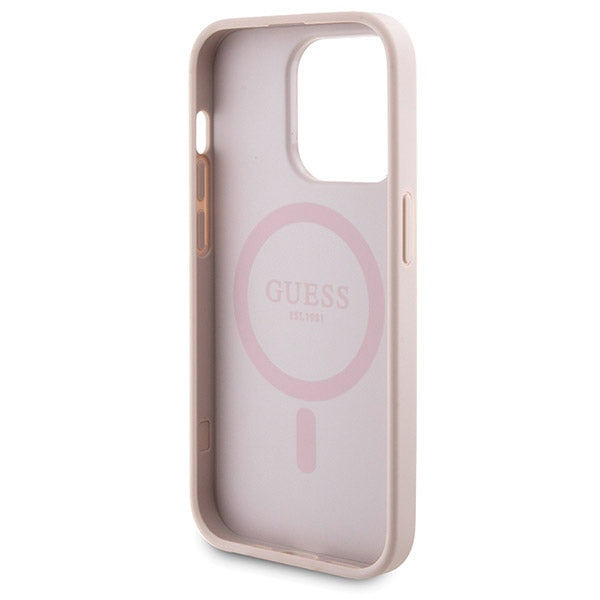 Guess 4G Metal Logo case set for iPhone 15 Pro + 5000mAh MagSafe power bank - pink