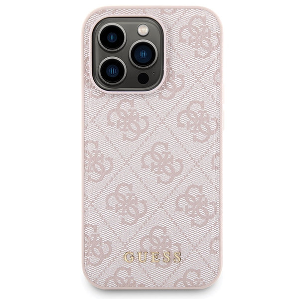 Guess 4G Metal Logo case set for iPhone 15 Pro + 5000mAh MagSafe power bank - pink