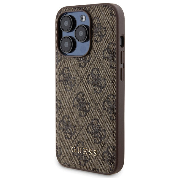 Guess 4G Metal Logo case set for iPhone 15 Pro + 5000mAh MagSafe power bank - brown