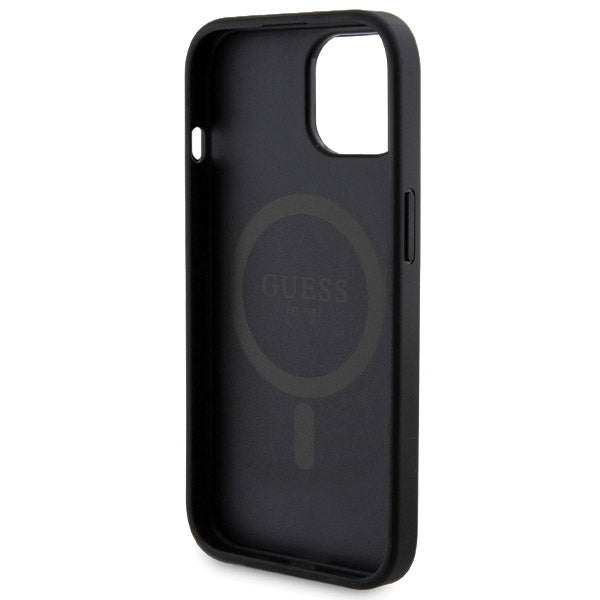 Guess 4G Metal Logo case set for iPhone 15 + 5000mAh MagSafe power bank - black