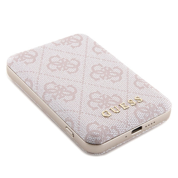Guess 4G Metal Logo case set for iPhone 15 + 5000mAh MagSafe power bank - pink