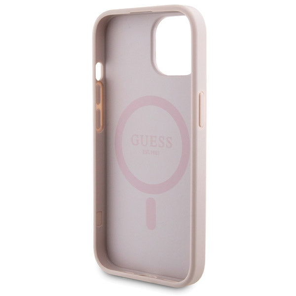 Guess 4G Metal Logo case set for iPhone 15 + 5000mAh MagSafe power bank - pink