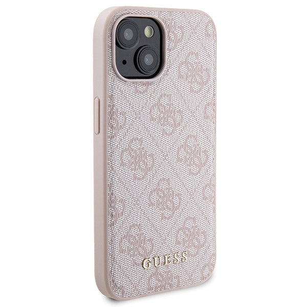 Guess 4G Metal Logo case set for iPhone 15 + 5000mAh MagSafe power bank - pink