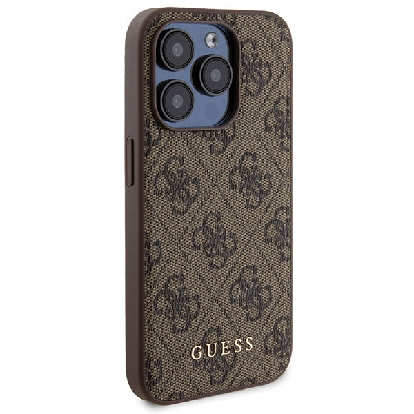 Guess 4G Metal Logo case set for iPhone 15 Pro Max + 5000mAh MagSafe power bank - brown