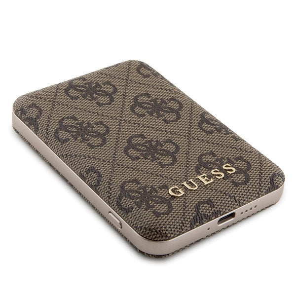 Guess 4G Metal Logo case set for iPhone 15 Pro Max + 5000mAh MagSafe power bank - brown