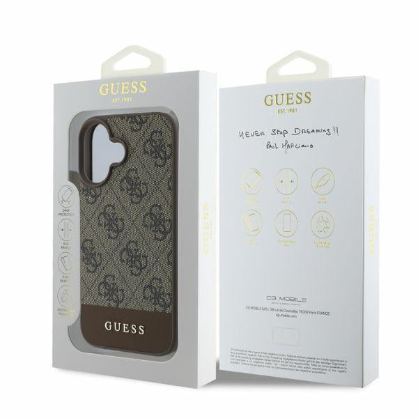 Guess 4G Bottom Stripe iPhone 16 Case - Brown