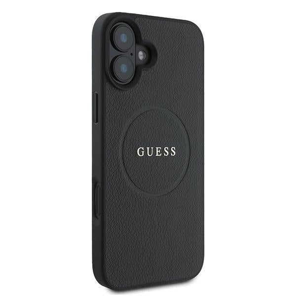 Guess Grained Gold Ring MagSafe case for iPhone 16 Plus - black