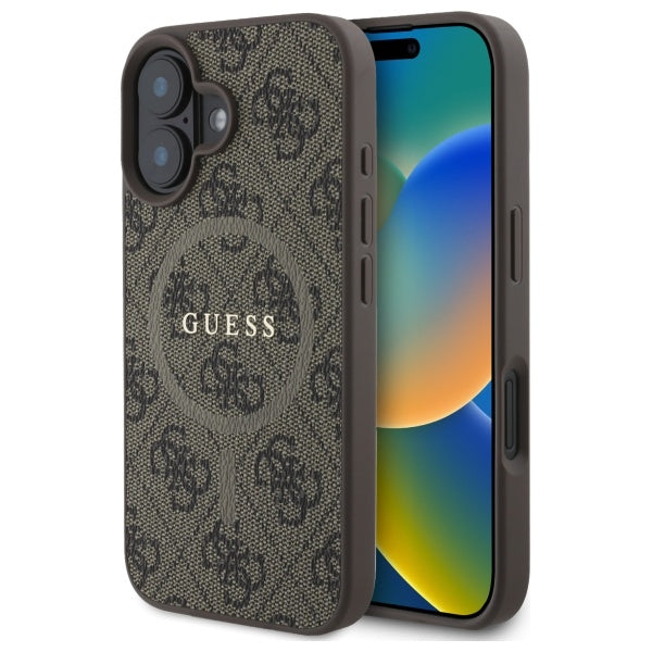 Guess 4G Ring Classic Logo MagSafe iPhone 16 Case - Brown