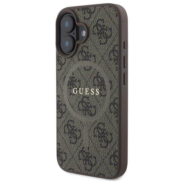 Guess 4G Ring Classic Logo MagSafe iPhone 16 Case - Brown