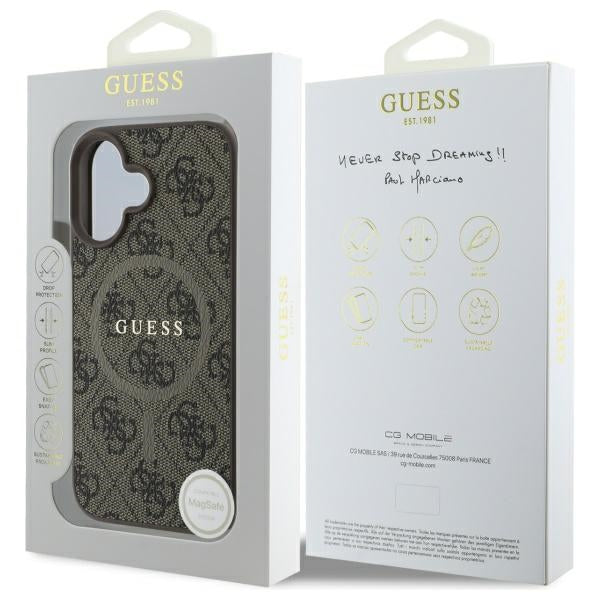 Guess 4G Ring Classic Logo MagSafe iPhone 16 Case - Brown