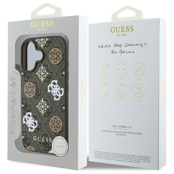 Guess 4G Printed Stripes MagSafe iPhone 16 Case - Brown