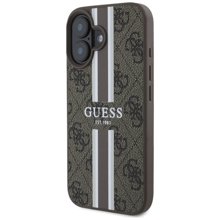 Guess 4G Printed Stripes MagSafe iPhone 16 Case - Brown