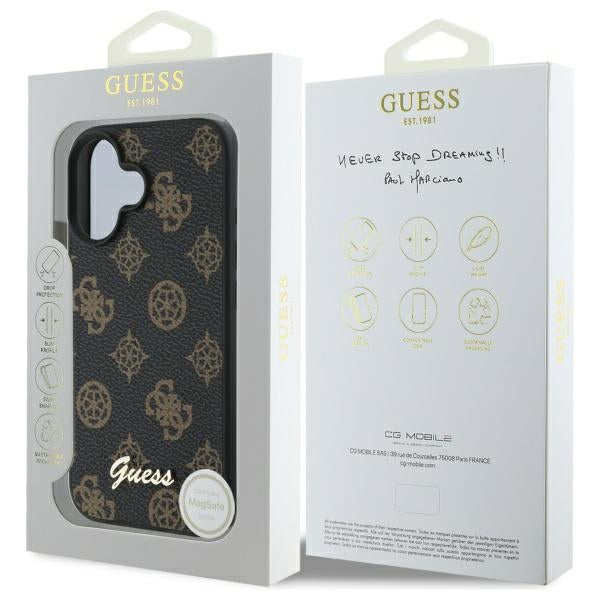 Guess Peony Script MagSafe iPhone 16 Case - Black