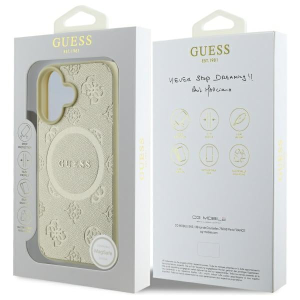 Guess Saffiano Peony Classic Logo MagSafe case for iPhone 16 - gold