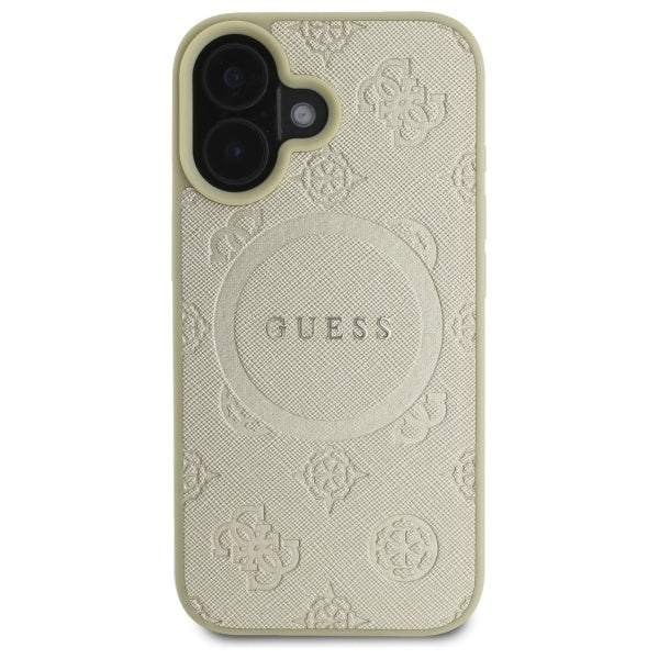 Guess Saffiano Peony Classic Logo MagSafe case for iPhone 16 - gold