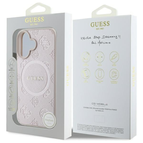Guess Saffiano Peony Classic Logo MagSafe iPhone 16 Case - Pink