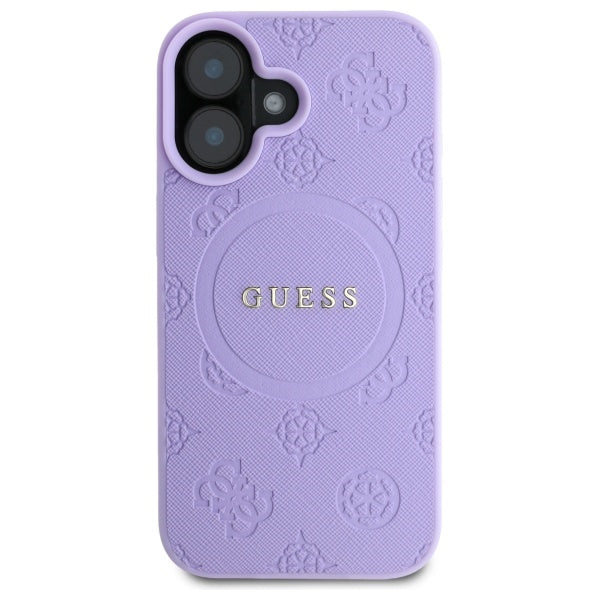 Guess Saffiano Peony Classic Logo MagSafe iPhone 16 Case - Purple