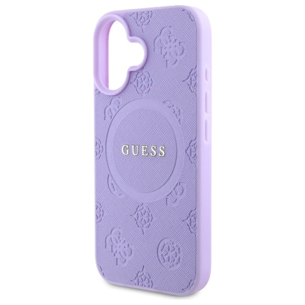 Guess Saffiano Peony Classic Logo MagSafe iPhone 16 Case - Purple