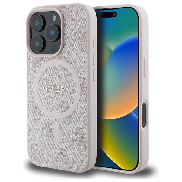 Guess 4G Ring Classic Logo MagSafe Case for iPhone 16 Pro Max - Pink