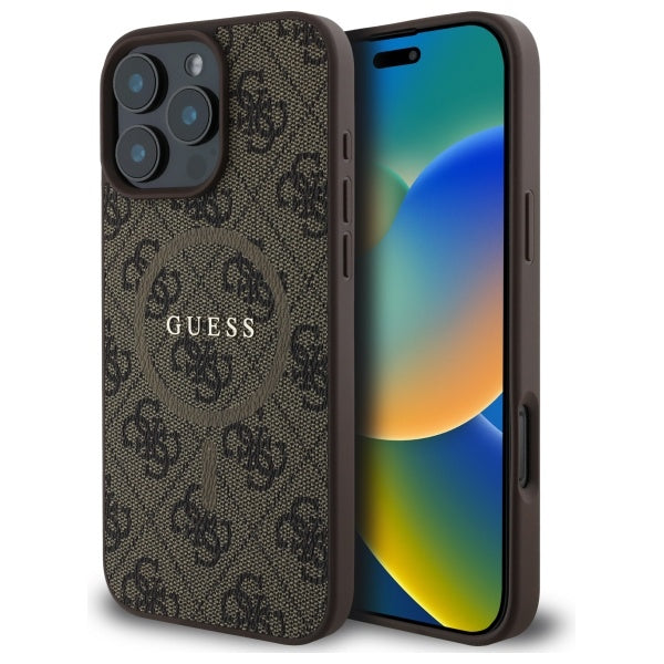 Guess 4G Ring Classic Logo MagSafe Case for iPhone 16 Pro Max - Brown