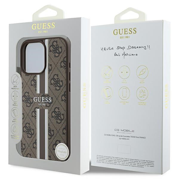 Guess 4G Printed Stripes MagSafe Case for iPhone 16 Pro Max - Brown