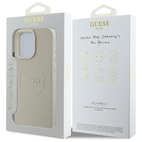 Guess Grained Gold Ring MagSafe case for iPhone 16 Pro Max - beige
