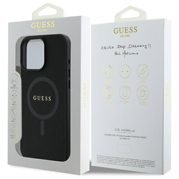 Guess Saffiano Classic Logo MagSafe Case for iPhone 16 Pro Max - Black
