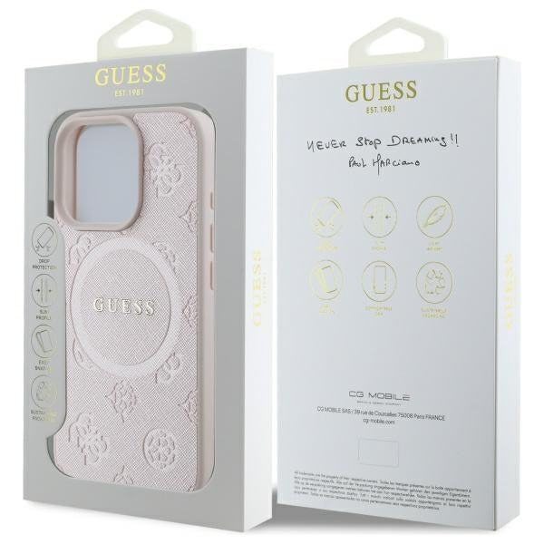 Guess Saffiano Peony Classic Logo MagSafe iPhone 16 Pro Max Case - Pink