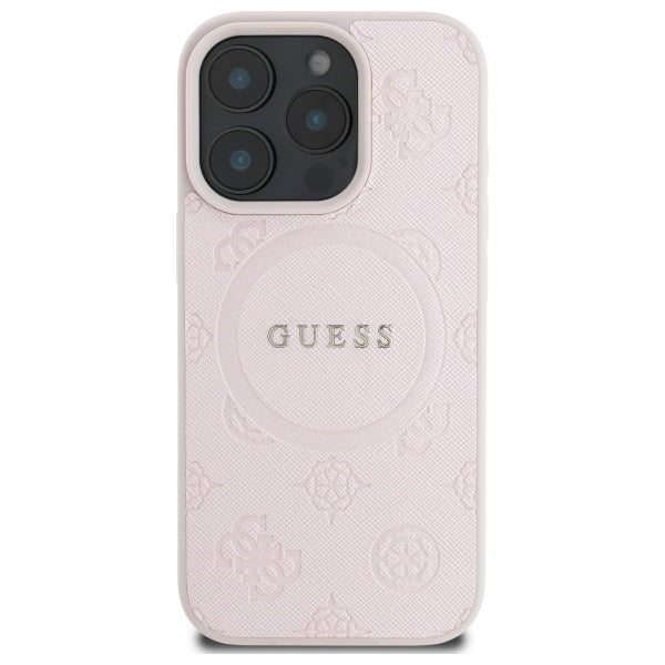 Guess Saffiano Peony Classic Logo MagSafe iPhone 16 Pro Max Case - Pink