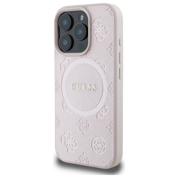 Guess Saffiano Peony Classic Logo MagSafe iPhone 16 Pro Max Case - Pink