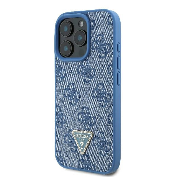 Guess Leather Metal Logo Strass Crossbody Case for iPhone 16 Pro - Blue